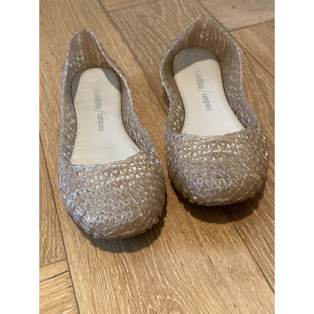 Mini Melissa Campana Jellies Jelly Flats Gold Metallic Tan Sz 2